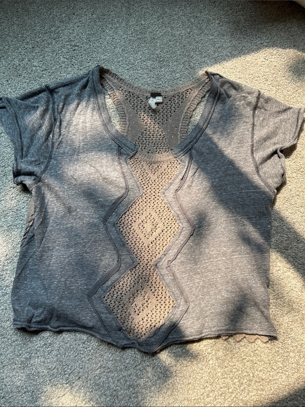 Crochet Inset Short Sleeve Top
